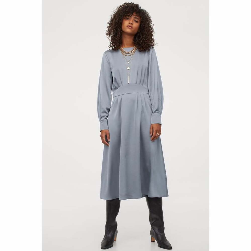 Giuliva Heritage x H&M Slate Blue Satin Long Sleeve Midi Dress